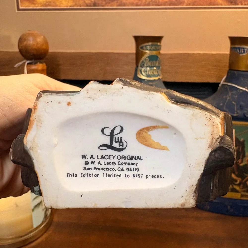 Vintage W.A. Lacey Raccoons in Log Ceramic Bourbon Whiskey Decanter Limited Ed